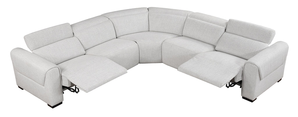 9455CLD-5LRRRPWH  5 pc McPherson cloud colored durable chenille fabric modular power reclining and power headrest sectional sofa