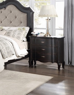 Acme BD02296Q-4PC 4 pc chelmsford antique black finish wood beige fabric tufted queen bedroom set