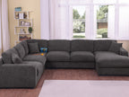 89296-1 4 pc Celine grey chenille fabric 128" modular sectional sofa set with chaise and cup holders wtih USB charging