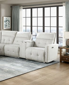 Homelegance  9444HMP-6SCPWH 6 pc Salida hemp white textured fabric sectional sofa with power recliner ends and console charging pad