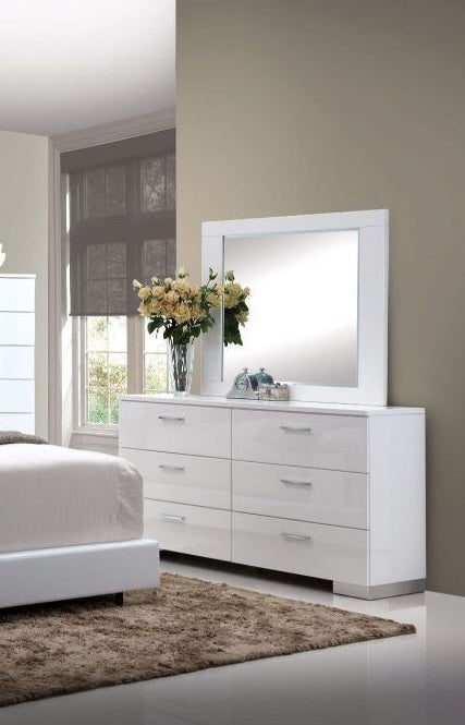Acme 22640Q 4 pc Orren ellis Achyuth lorimar white finish wood and faux leather LED headboard queen bedroom set