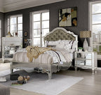 FOA7890-3PC 3 pc set Eliora silver fnish mirrored panels leatherette tufted headboard queen bedroom set