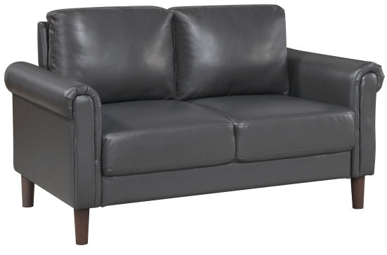 Homelegance Hector Dark Grey Faux Leather Sofa and Love Seat Set with Rounded Arms – 9690DGY-SL