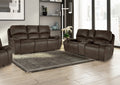 Brookings-BR-PW-SL 2 pc Brookings brown leather like fabric sofa and love seat with power motion recliner ends storage cup console with USB on love seat