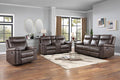 Quade-PW-SL 2 pc Quade mocha leather like fabric sofa and love seat with power motion recliner ends storage cup console