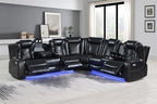 Orion Black Faux Leather 3-Piece Sectional Sofa Set with Recliner Ends, USB Charging & Drop-Down Table – OrionBK-Sect