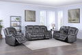 Morello-GY-PW-SL 2 pc Morello grey faux leather sofa and love seat with power motion recliner ends storage cup console storage arm on loveseat
