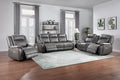 Enzo-SL 2 pc Chester grey leather sofa and love seat with recliner ends storage cup console on love seat