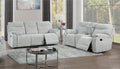 Chablis-SL 2 pc Chablis mist grey fabric sofa and love seat with recliner ends storage cup console on love seat