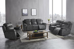 Tango-PW-SL 2 pc Tango shadow grey fabric sofa and love seat with power motions recliner ends storage cup console