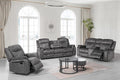Park-City-SL 2 pc Park City velvety slate grey sofa and love seat with recliner ends storage cup console drop down tray table back sofa