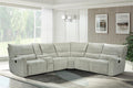 Remsen-PW-Sect 3 pc Remsen grey and beige fabric sectional sofa set with power motion recliner ends and cup console with storage