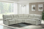 Remsen-PW-Sect 3 pc Remsen grey and beige fabric sectional sofa set with power motion recliner ends and cup console with storage