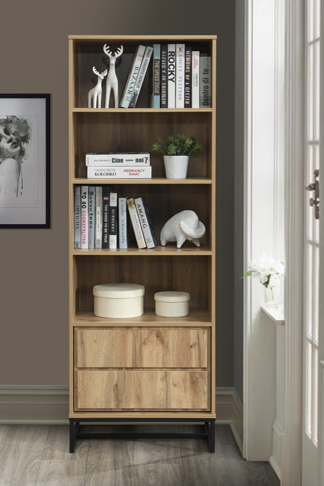 Mid Century Modern Bookcase Shelf Unit – Oak Wood Finish - 2006-OAK