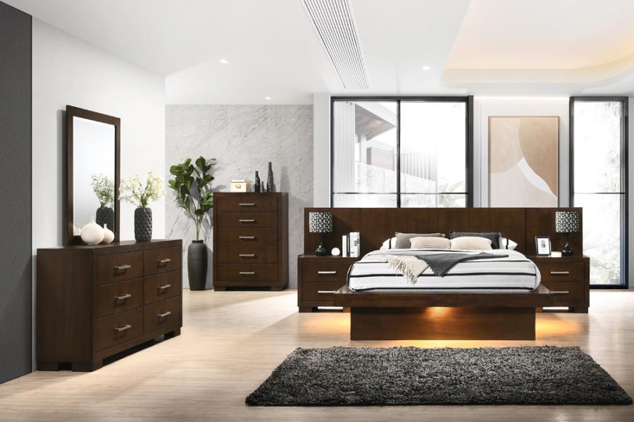 Coaster 200711Q 5 pc jessica ii contemporary modern espresso finish wood queen bedroom set with paneled headboard LED lighting
