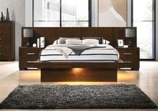 Coaster 200711Q-3PC 3 pc jessica ii contemporary modern espresso finish wood queen bedroom set with paneled headboard with LED lighting