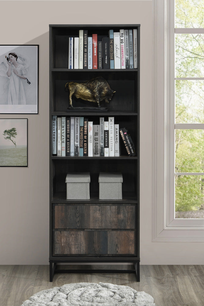 Mid Century Modern Bookcase Shelf Unit – Rustic Grey Wood Finish - 2008-GRY