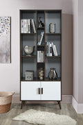 Mid Century Modern Tall Bookcase Shelf Unit – Two-Tone Walnut & White Wood Finish - 2012-DWW