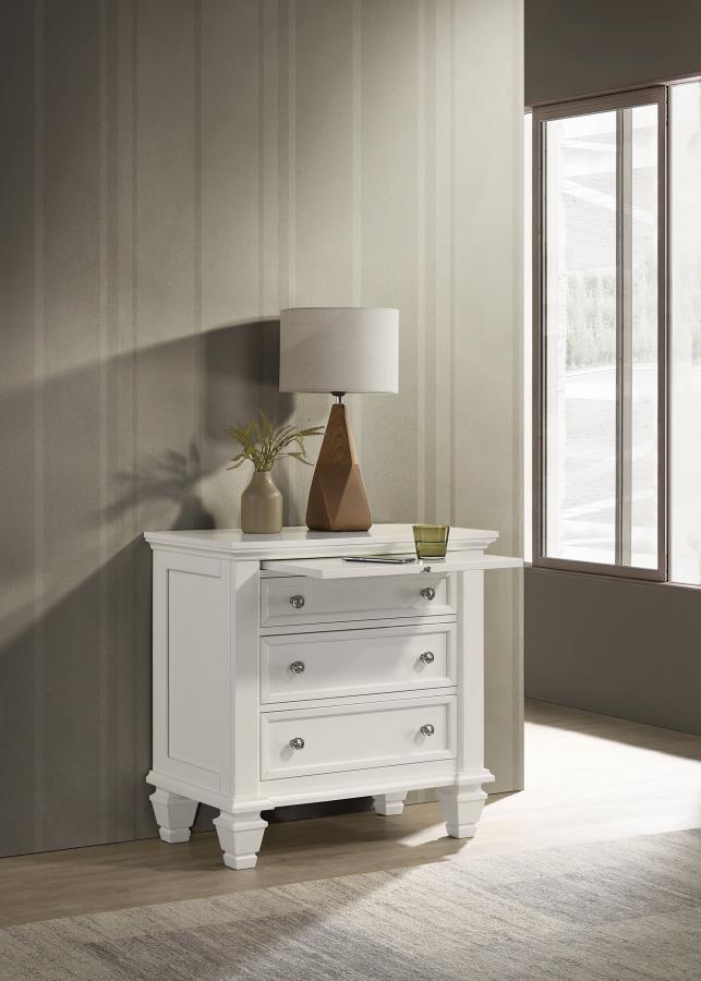Sandy Beach Cream White Finish Wood 3-Drawer Nightstand – 201302