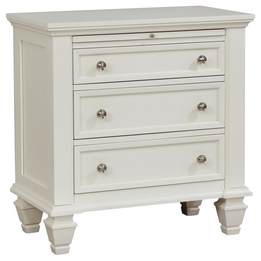 Sandy Beach Cream White Finish Wood 3-Drawer Nightstand – 201302