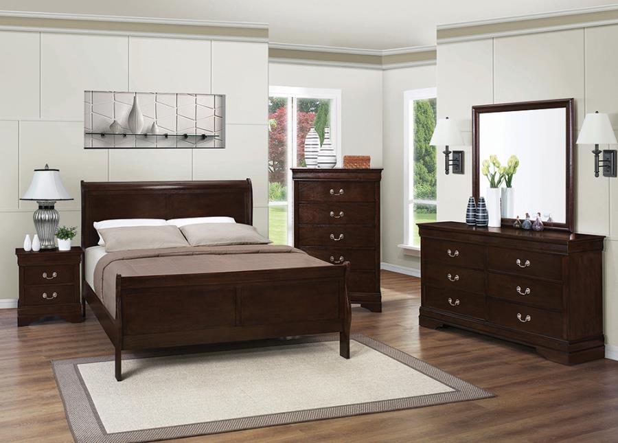 Coaster 202411Q 4 pc louis philippe espresso finish wood queen sleigh panel bedroom set
