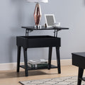 202829  Black finish wood chair side accent end table with lift top tray and lower shelf