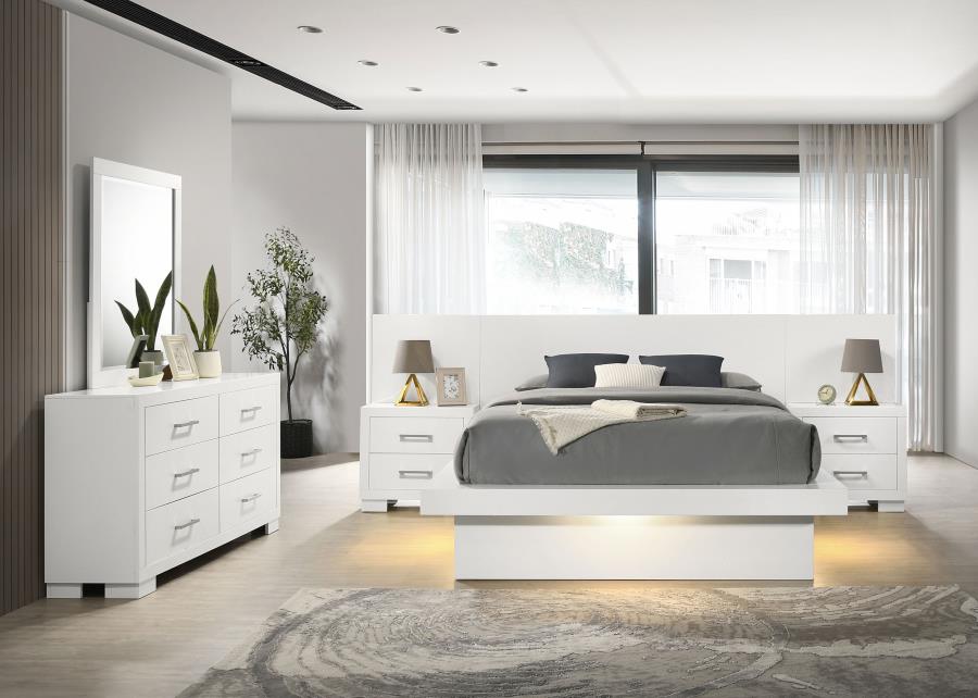 Coaster 202990Q 4 pc Jessica II contemporary modern style white finish wood queen bedroom set with paneled headboard LED lighting