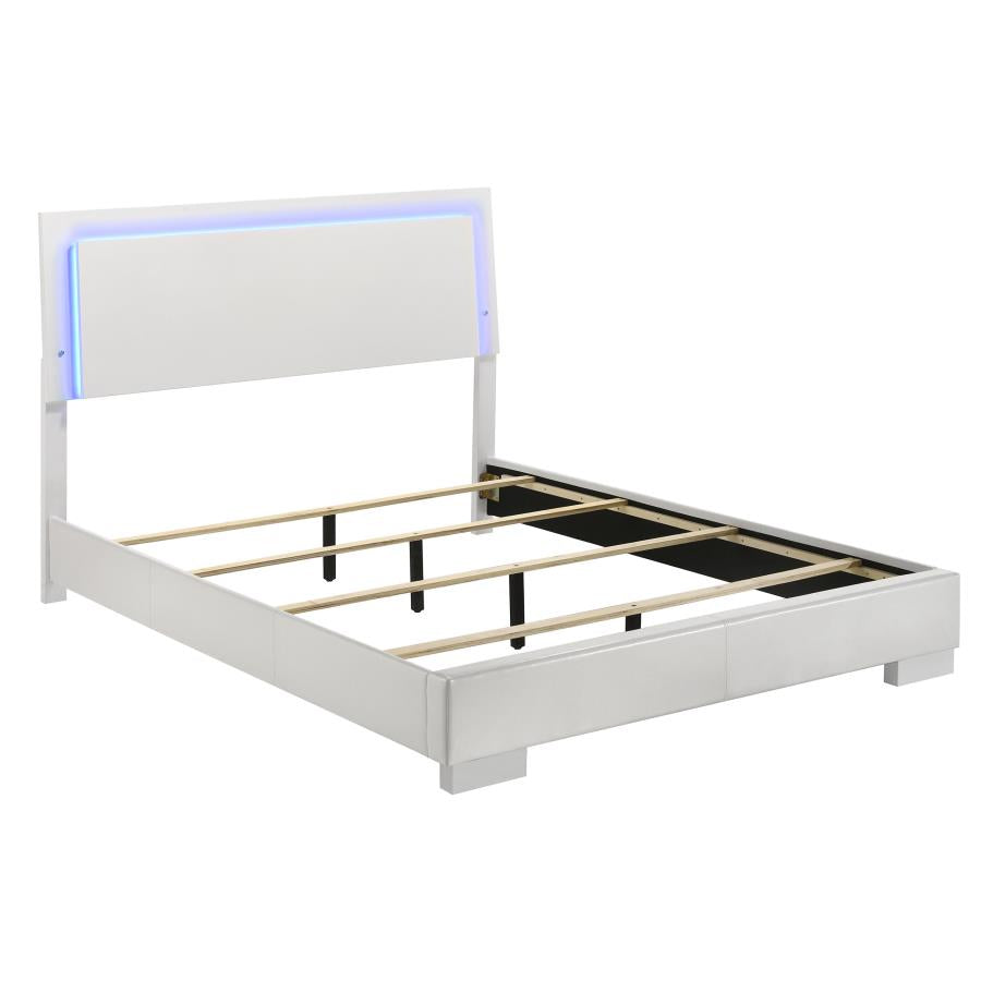 Coaster Felicity III 4-Piece Glossy White & Chrome Queen Bedroom Set with LED Headboard – 203500Q-S4