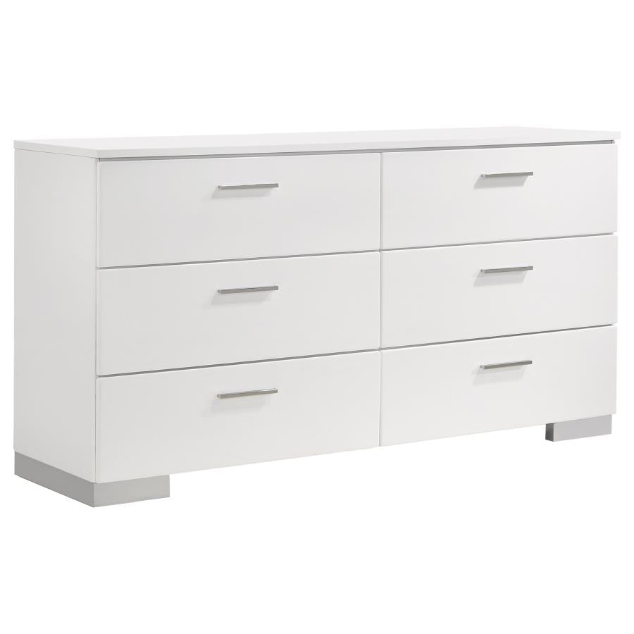 Coaster Felicity III 4-Piece Glossy White & Chrome Queen Bedroom Set with LED Headboard – 203500Q-S4