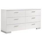 Coaster Felicity III 4-Piece Glossy White & Chrome Queen Bedroom Set with LED Headboard – 203500Q-S4