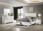 Coaster 203510Q-S4 4 pc Felicity high gloss white finish wood modern white faux leather tufted headboard queen bedroom set footboard drawers