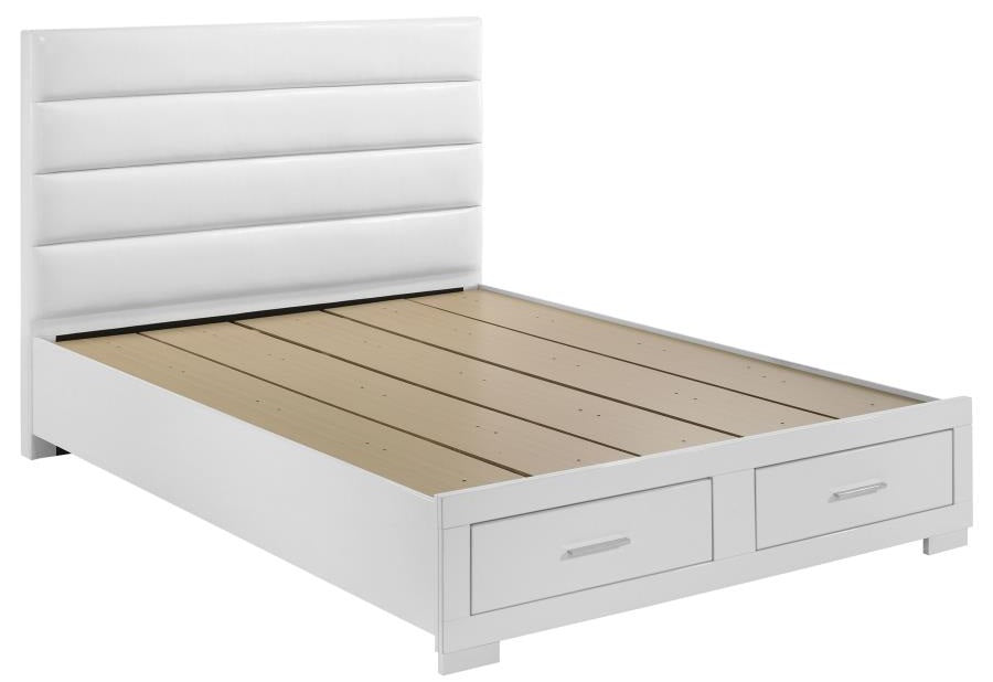 Coaster 203510Q-S4 4 pc Felicity high gloss white finish wood modern white faux leather tufted headboard queen bedroom set footboard drawers