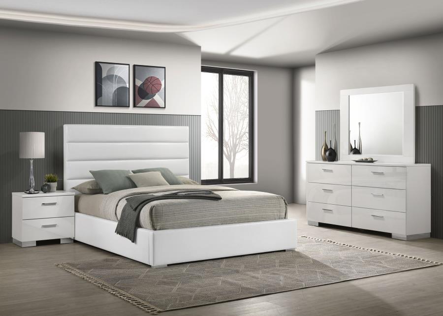 Coaster 203511Q-S4 4 pc Felicity high gloss white finish wood modern white faux leather tufted headboard queen bedroom set