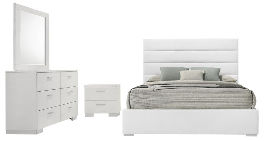 Coaster 203511Q-S4 4 pc Felicity high gloss white finish wood modern white faux leather tufted headboard queen bedroom set