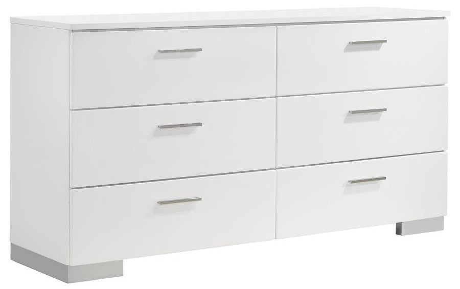 Coaster 203511Q-S4 4 pc Felicity high gloss white finish wood modern white faux leather tufted headboard queen bedroom set