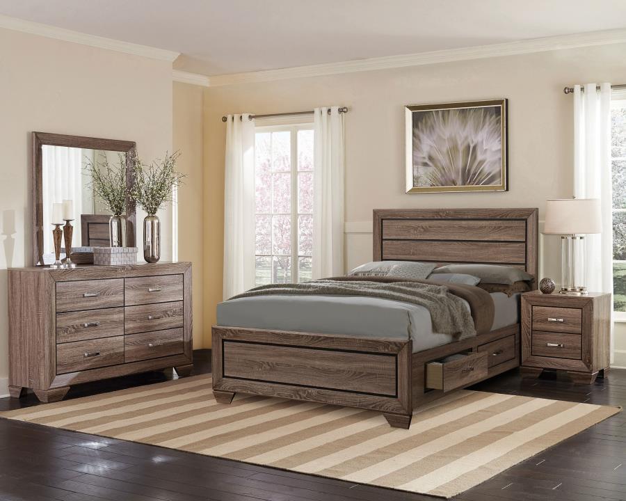 Coaster 204190Q-S4 4 pc kauffman washed taupe finish wood and natural oak wood grain queen bed set underbed drawers