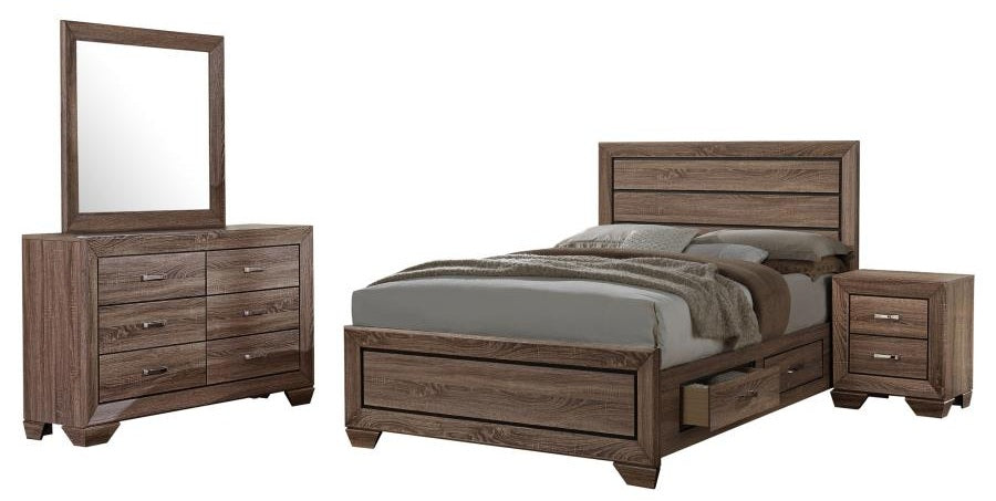 Coaster 204190Q-S4 4 pc kauffman washed taupe finish wood and natural oak wood grain queen bed set underbed drawers