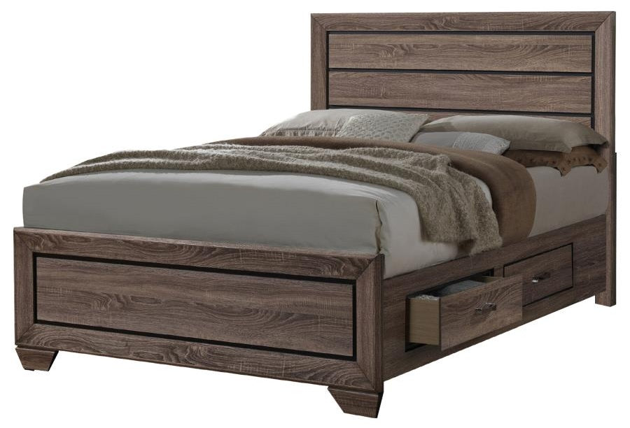 Coaster 204190Q-S4 4 pc kauffman washed taupe finish wood and natural oak wood grain queen bed set underbed drawers