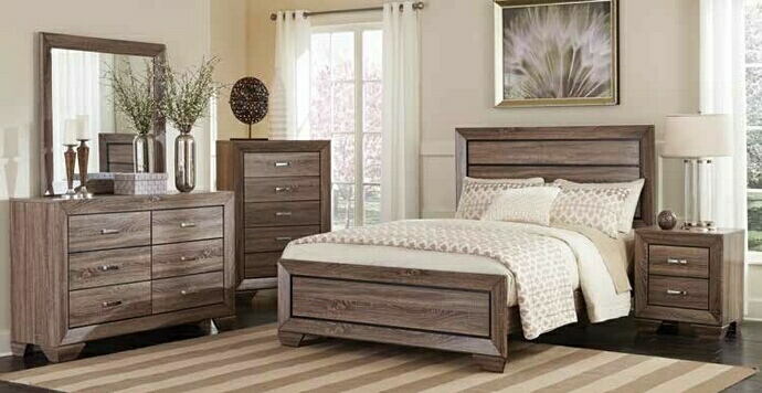 Coaster 204191Q-S4 4 pc kaufman washed taupe finish wood and natural oak wood grain queen bed set