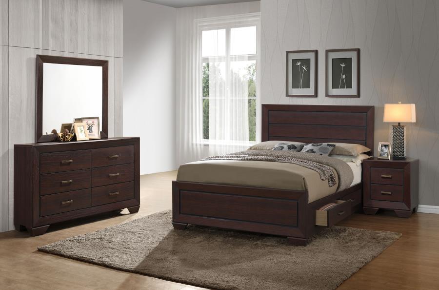 Coaster 204390Q-S4 4 pc kauffman dark cocoa finish wood and natural oak wood grain queen bed set underbed drawers