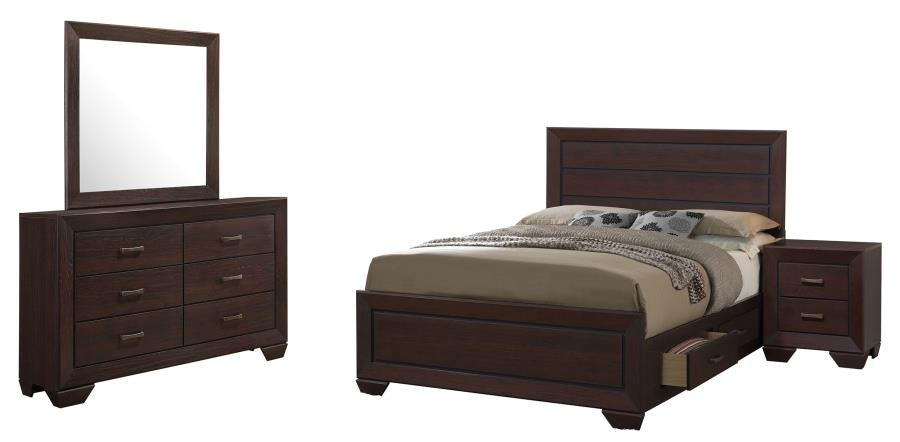 Coaster 204390Q-S4 4 pc kauffman dark cocoa finish wood and natural oak wood grain queen bed set underbed drawers