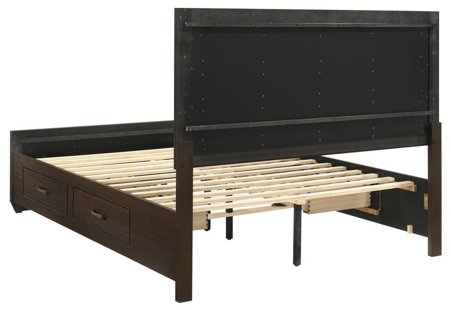 Coaster 204390Q-S4 4 pc kauffman dark cocoa finish wood and natural oak wood grain queen bed set underbed drawers