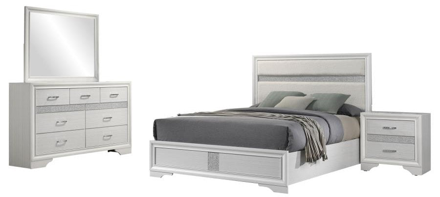 Coaster 205110Q-S4 4 pc Miranda white finish wood white fabric queen bedroom set