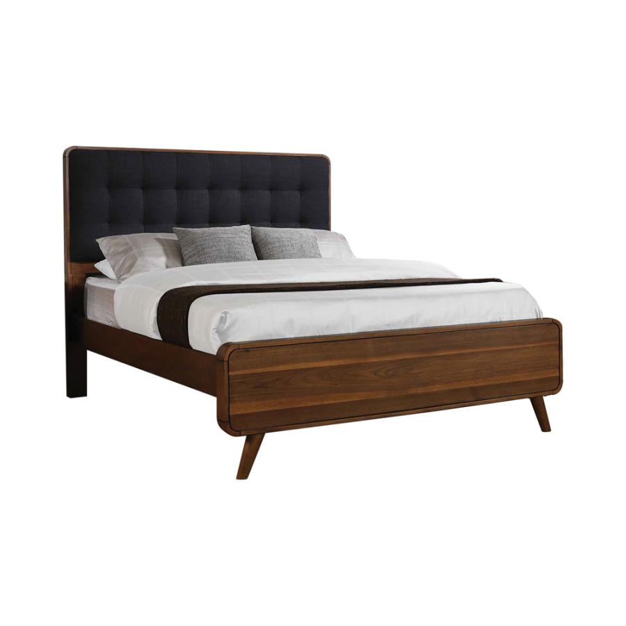 Coaster 205131  Robyn dark walnut finish wood mid century modern style queen tufted bed