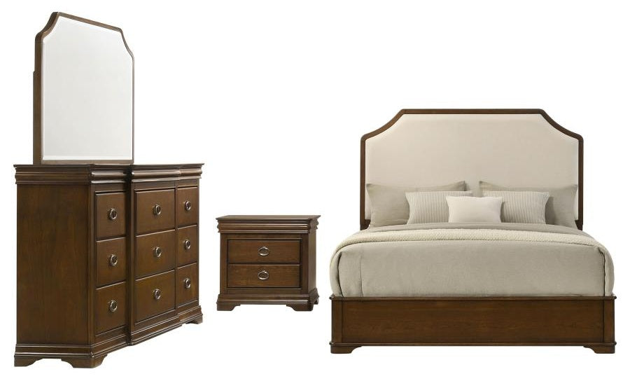 Coaster 205301Q-S4 4 pc Garland brown cherry finish wood queen bedroom set upholstered headboard