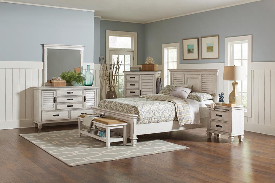 Coaster 205331Q 4 pc Franco antique white finish wood rustic coastal style queen bedroom set