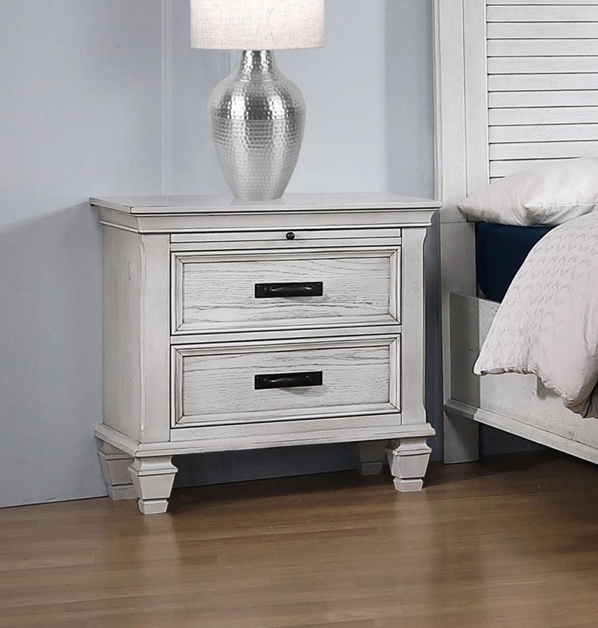 Franco Distressed White Finish Wood 2-Drawer Nightstand – 205332