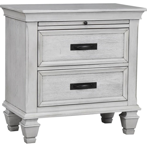Franco Distressed White Finish Wood 2-Drawer Nightstand – 205332