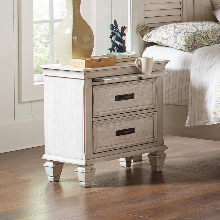 Coaster 205332 Franco antique white finish wood rustic coastal style bed side table nightstand