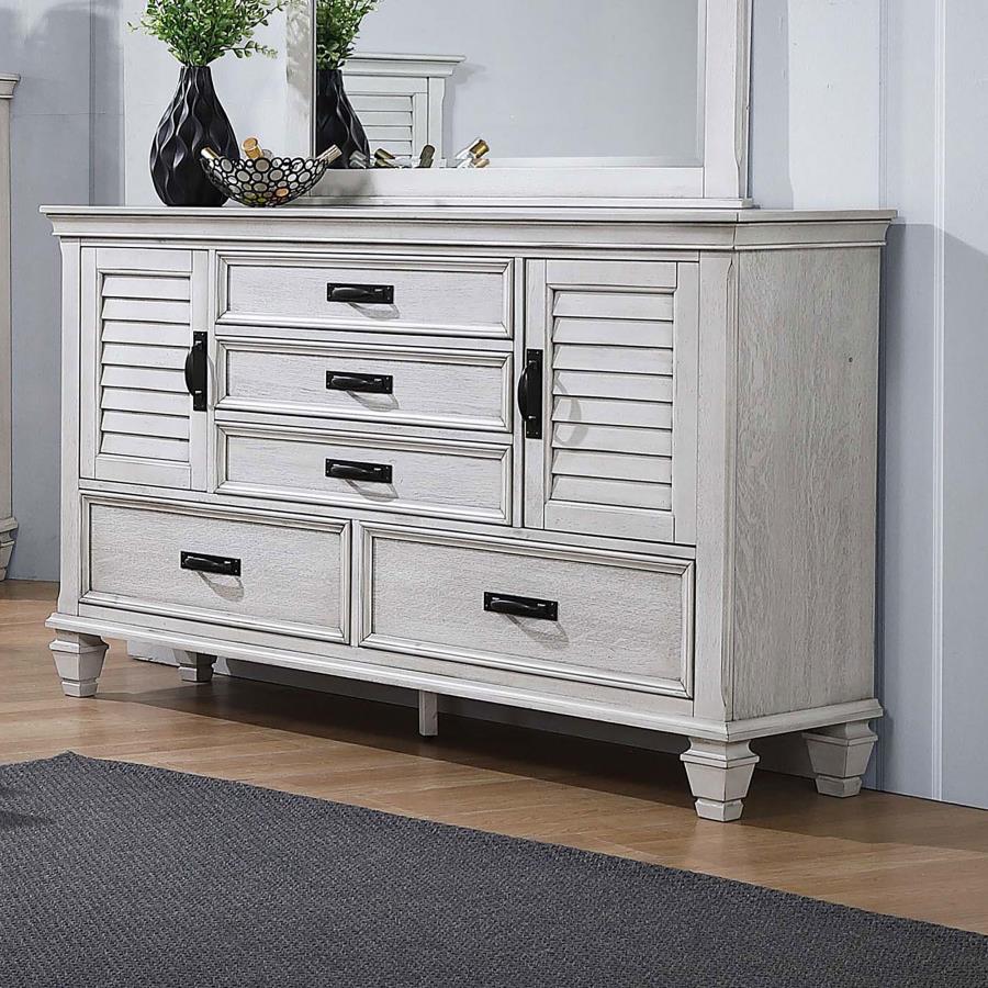 Franco Distressed White Finish Wood 5-Drawer Dresser – 205333